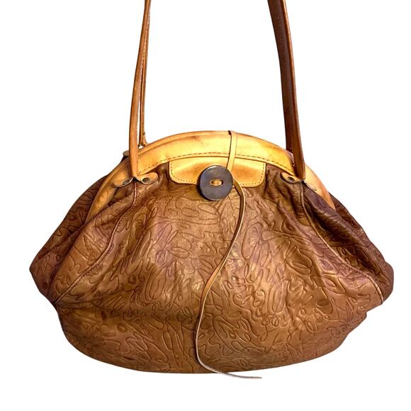 Vintage Arto New York Leather Shoulder Bag 70s 80s, Boho Hippie Purse, Large - Picture 1 of 11